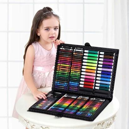 Set 168 piese pentru pictura, pentru copii sau adulti, pixuri de colorat, creioane colorate si vopsele de pictura, cu cutie de depozitare, model AVX-WT-KIDDO-02 FAVLine Selection