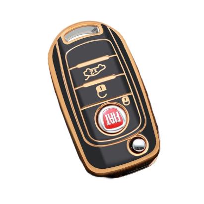 Husa Cheie Briceag Fiat Tipo, 3 Butoane, Negru cu contur auriu AutoProtect KeyCars