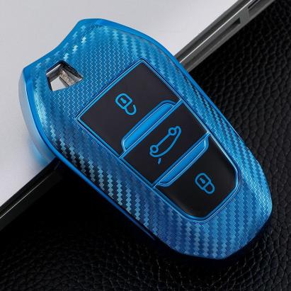 Husa Cheie Auto Peugeot SMARTKEY TPU+PC Albastru CARBON AutoProtect KeyCars