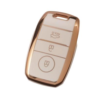 Husa Cheie Kia Sportage, Smartkey, 3 Butoane, Tpu, Alba cu contur auriu AutoProtect KeyCars