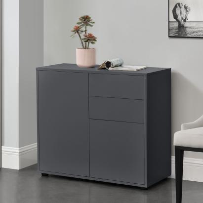 Comoda cu 2 Sertare si 2 Usi, Culoare Gri Inchis Mat Antracit, Dimensiuni 74x79x36 cm