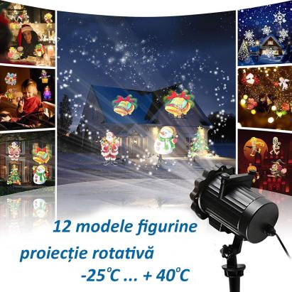 Proiector led exterior 12w, 15 modele figurine, proiectie rotativa, ip44 MultiMark GlobalProd