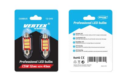 Set 2 becuri auto Vertex LED , C5W SV8.5-8, 12 SMD 4014, 2.9W, 41mm, Canbus, 12-24V, leduri alb sofit Festoon AutoDrive ProParts