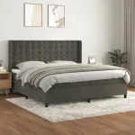 Pat box spring cu saltea, gri închis, 200x200 cm, catifea GartenMobel Dekor