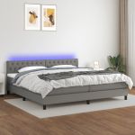 Pat cu arcuri, saltea și LED, gri închis, 200x200 cm, textil GartenMobel Dekor