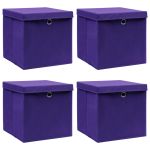 Cutii depozitare cu capace 4 buc. violet, 32x32x32 cm, textil GartenMobel Dekor