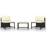 Set mobilier de grădină cu perne, 3 piese, negru, poliratan GartenMobel Dekor