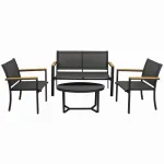 Set mobilier gradina/terasa, negru si natur, 1 masa, 2 scaune, 1 canapea, Jumi GartenVIP DiyLine