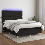 Pat cu arcuri, saltea și LED, negru, 140x190 cm, textil GartenMobel Dekor