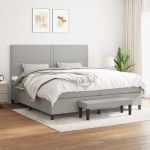 Pat box spring cu saltea, gri deschis, 200x200 cm, textil GartenMobel Dekor