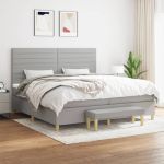 Pat box spring cu saltea, gri deschis, 200x200 cm, textil GartenMobel Dekor