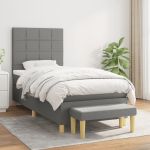 Pat box spring cu saltea, gri închis, 90x200 cm, textil GartenMobel Dekor