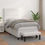 Pat box spring cu saltea, alb, 90x190 cm, piele ecologică GartenMobel Dekor
