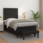 Pat box spring cu saltea, negru, 90x190 cm, piele ecologică GartenMobel Dekor