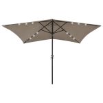 Umbrelă de soare cu stâlp din oțel & LED-uri, gri taupe, 2x3 m GartenMobel Dekor