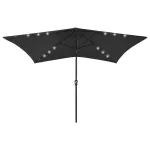 Umbrelă de soare cu stâlp din oțel & LED-uri, negru, 2x3 m GartenMobel Dekor