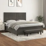 Pat box spring cu saltea, gri închis, 160x200 cm, catifea GartenMobel Dekor