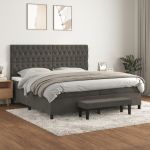 Pat box spring cu saltea, gri închis, 200x200 cm, catifea GartenMobel Dekor