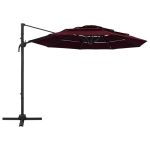 Umbrelă de soare 4 niveluri, stâlp aluminiu, roșu bordo, 3x3 m GartenMobel Dekor