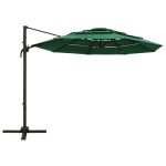 Umbrelă de soare 4 niveluri, stâlp de aluminiu, verde, 3x3 m GartenMobel Dekor