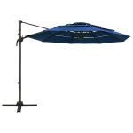 Umbrelă de soare 4 niveluri, stâlp de aluminiu, azuriu, 3x3 m GartenMobel Dekor