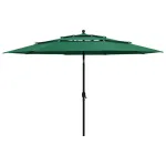 Umbrelă de soare 3 niveluri, stâlp de aluminiu, verde, 3,5 m GartenMobel Dekor