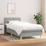 Pat box spring cu saltea, gri deschis, 100x200 cm, textil GartenMobel Dekor