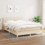 Pat continental cu saltea, crem, 140x200 cm, material textil GartenMobel Dekor