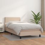 Pat box spring cu saltea, cappuccino, 80x200 cm piele ecologică GartenMobel Dekor