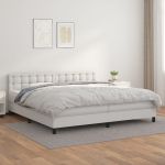 Pat box spring cu saltea, alb, 200x200 cm, piele ecologică GartenMobel Dekor