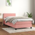 Pat box spring cu saltea, roz, 90x200 cm, catifea GartenMobel Dekor
