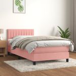 Pat box spring cu saltea, roz, 100x200 cm, catifea GartenMobel Dekor