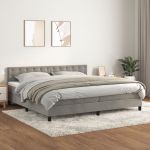 Pat box spring cu saltea, gri deschis, 200x200 cm, catifea GartenMobel Dekor