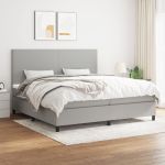 Pat box spring cu saltea, gri deschis, 200x200 cm, textil GartenMobel Dekor