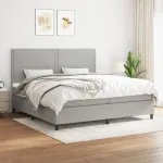 Pat box spring cu saltea, gri deschis, 200x200 cm, textil GartenMobel Dekor