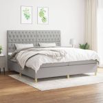 Pat box spring cu saltea, gri deschis, 200x200 cm, textil GartenMobel Dekor