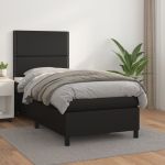 Pat box spring cu saltea, negru, 100x200 cm, piele ecologică GartenMobel Dekor