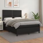 Pat box spring cu saltea, negru, 140x190 cm, piele ecologică GartenMobel Dekor