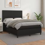 Pat box spring cu saltea, negru, 140x200 cm, piele ecologică GartenMobel Dekor