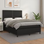 Pat box spring cu saltea, negru, 140x200 cm, piele ecologică GartenMobel Dekor