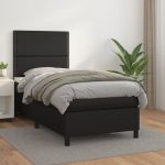 Pat box spring cu saltea, negru, 90x190 cm, piele ecologică GartenMobel Dekor