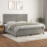 Pat box spring cu saltea, gri deschis, 200x200 cm, catifea GartenMobel Dekor