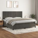 Pat box spring cu saltea, gri închis, 200x200 cm, catifea GartenMobel Dekor