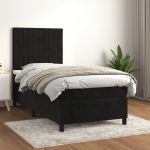 Pat box spring cu saltea, negru, 90x190 cm, catifea GartenMobel Dekor