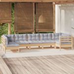 Set mobilier grădină cu perne gri, 7 piese, lemn masiv de pin GartenMobel Dekor
