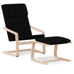 Scaun de relaxare cu taburet, negru, textil GartenMobel Dekor