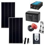 Kit sistem fotovoltaic complet 340w off grid cu invertor 300w la 220v si Acumulator 12V 100 Ah Rebel Power SafetyGuard Surveillance