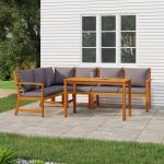 Set mobilier de grădină cu perne, 5 piese, lemn masiv de acacia GartenMobel Dekor