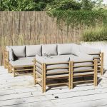Set mobilier de grădină cu perne gri deschis, 10 piese, bambus GartenMobel Dekor