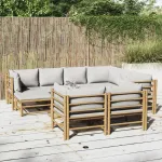 Set mobilier de grădină cu perne gri deschis, 10 piese, bambus GartenMobel Dekor
